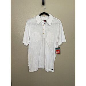NWT Quiksilver mens white Polo medium short sleeve‎ collared 100% cotton